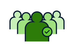 RiseCert illustration: a certified team lead in front of four team members